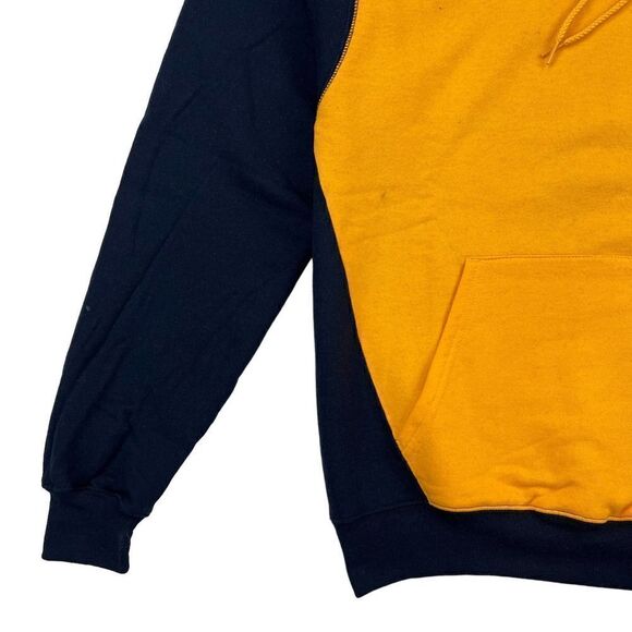 New Champion Men US S Navy Blue Orange Double Dry Eco Colorblocked Fleece Hoody - Picture 3 of 10